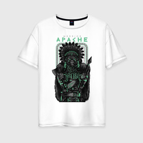 Женская футболка хлопок Oversize с принтом Apache в Тюмени, 100% хлопок | свободный крой, круглый ворот, спущенный рукав, длина до линии бедер
 | апачи | воин | горилла | индеец | обезьяна