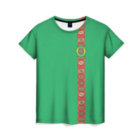 Женская футболка 3D с принтом Туркменистан, лента с гербом в Тюмени, 100% полиэфир ( синтетическое хлопкоподобное полотно) | прямой крой, круглый вырез горловины, длина до линии бедер | tkm | tm | trkmenistan | азия | ашхабад | герб | государство | знак | надпись | патриот | полосы | республика | символ | снг | страна | туркмен | туркменистан | туркмения | флаг | флага | цвета