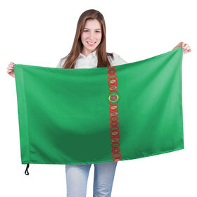 Флаг 3D с принтом Туркменистан, лента с гербом в Тюмени, 100% полиэстер | плотность ткани — 95 г/м2, размер — 67 х 109 см. Принт наносится с одной стороны | tkm | tm | trkmenistan | азия | ашхабад | герб | государство | знак | надпись | патриот | полосы | республика | символ | снг | страна | туркмен | туркменистан | туркмения | флаг | флага | цвета
