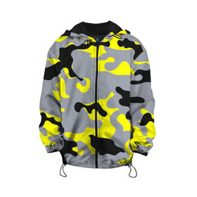 Детская куртка 3D с принтом Yellow camouflage в Тюмени, 100% полиэстер | застежка — молния, подол и капюшон оформлены резинкой с фиксаторами, по бокам — два кармана без застежек, один потайной карман на груди, плотность верхнего слоя — 90 г/м2; плотность флисового подклада — 260 г/м2 | camouflage | камуфляж | комуфляж