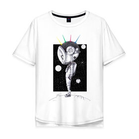 Мужская футболка хлопок Oversize с принтом Гуманоид из космоса в Тюмени, 100% хлопок | свободный крой, круглый ворот, “спинка” длиннее передней части | 