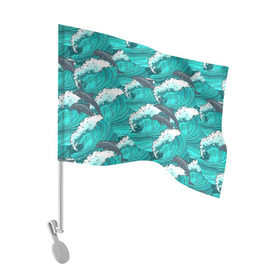Флаг для автомобиля с принтом Дельфины в Тюмени, 100% полиэстер | Размер: 30*21 см | dolphins | fish | ocean | pattern | sea | summer | waves | волны | дельфины | лето | море | океан | паттерн | рыбы
