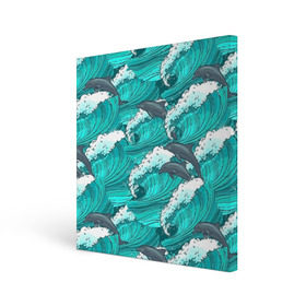 Холст квадратный с принтом Дельфины в Тюмени, 100% ПВХ |  | dolphins | fish | ocean | pattern | sea | summer | waves | волны | дельфины | лето | море | океан | паттерн | рыбы