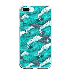 Чехол для iPhone 7Plus/8 Plus матовый с принтом Дельфины в Тюмени, Силикон | Область печати: задняя сторона чехла, без боковых панелей | dolphins | fish | ocean | pattern | sea | summer | waves | волны | дельфины | лето | море | океан | паттерн | рыбы