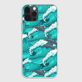 Чехол для iPhone 12 Pro с принтом Дельфины в Тюмени, силикон | область печати: задняя сторона чехла, без боковых панелей | dolphins | fish | ocean | pattern | sea | summer | waves | волны | дельфины | лето | море | океан | паттерн | рыбы