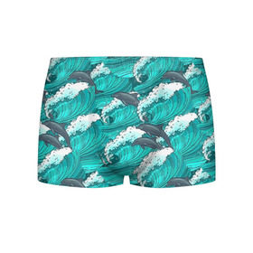 Мужские трусы 3D с принтом Дельфины в Тюмени, 50% хлопок, 50% полиэстер | классическая посадка, на поясе мягкая тканевая резинка | dolphins | fish | ocean | pattern | sea | summer | waves | волны | дельфины | лето | море | океан | паттерн | рыбы