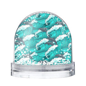 Снежный шар с принтом Дельфины в Тюмени, Пластик | Изображение внутри шара печатается на глянцевой фотобумаге с двух сторон | dolphins | fish | ocean | pattern | sea | summer | waves | волны | дельфины | лето | море | океан | паттерн | рыбы
