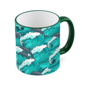 Кружка 3D с принтом Дельфины в Тюмени, керамика | ёмкость 330 мл | Тематика изображения на принте: dolphins | fish | ocean | pattern | sea | summer | waves | волны | дельфины | лето | море | океан | паттерн | рыбы