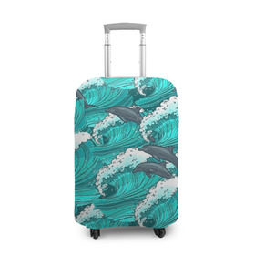 Чехол для чемодана 3D с принтом Дельфины в Тюмени, 86% полиэфир, 14% спандекс | двустороннее нанесение принта, прорези для ручек и колес | dolphins | fish | ocean | pattern | sea | summer | waves | волны | дельфины | лето | море | океан | паттерн | рыбы