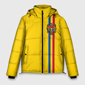 Мужская зимняя куртка 3D с принтом Молдавия лента с гербом в Тюмени, верх — 100% полиэстер; подкладка — 100% полиэстер; утеплитель — 100% полиэстер | длина ниже бедра, свободный силуэт Оверсайз. Есть воротник-стойка, отстегивающийся капюшон и ветрозащитная планка. 

Боковые карманы с листочкой на кнопках и внутренний карман на молнии. | Тематика изображения на принте: md | mda | moldova | азия | герб | государство | знак | кишинёв | молдаване | молдавия | молдавский | молдова | надпись | патриот | полосы | республика | символ | снг | страна | флаг | флага | цвета