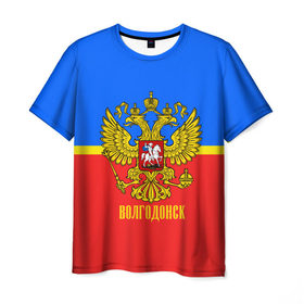 Мужская футболка 3D с принтом Волгодонск в Тюмени, 100% полиэфир | прямой крой, круглый вырез горловины, длина до линии бедер | abstraction | grunge | russia | sport | абстракция | герб | краска | русский | символика рф | спорт | спортивный | триколор | униформа | форма | я русский