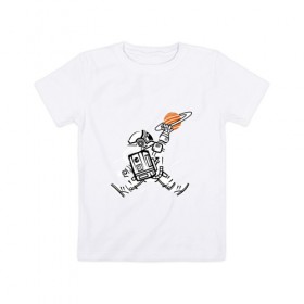 Детская футболка хлопок с принтом Космонавт в Тюмени, 100% хлопок | круглый вырез горловины, полуприлегающий силуэт, длина до линии бедер | Тематика изображения на принте: астронавт | в космосе | в прыжке | космонавт | космос | мороженное | планета | планеты | пространство | с космосом | юпитер