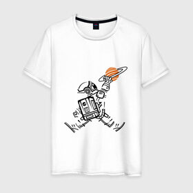 Мужская футболка хлопок с принтом Космонавт в Тюмени, 100% хлопок | прямой крой, круглый вырез горловины, длина до линии бедер, слегка спущенное плечо. | астронавт | в космосе | в прыжке | космонавт | космос | мороженное | планета | планеты | пространство | с космосом | юпитер