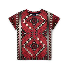 Детская футболка 3D с принтом Славянский орнамент красный в Тюмени, 100% гипоаллергенный полиэфир | прямой крой, круглый вырез горловины, длина до линии бедер, чуть спущенное плечо, ткань немного тянется | русь | старинный | традиция | узор