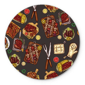 Коврик круглый с принтом Вкуснятина в Тюмени, резина и полиэстер | круглая форма, изображение наносится на всю лицевую часть | Тематика изображения на принте: барбекю | еда | кулинария | мясо | повар | стейк | шашлык