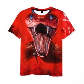 Мужская футболка 3D с принтом Red Snake в Тюмени, 100% полиэфир | прямой крой, круглый вырез горловины, длина до линии бедер | Тематика изображения на принте: art | halloween | snake | арт | змея | клыки | красная | мамба | хэллоуин | яд
