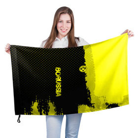 Флаг 3D с принтом Borussia sport в Тюмени, 100% полиэстер | плотность ткани — 95 г/м2, размер — 67 х 109 см. Принт наносится с одной стороны | football | soccer | боруссия