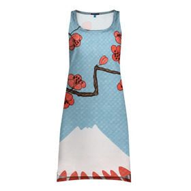 Платье-майка 3D с принтом Гора Фудзияма в Тюмени, 100% полиэстер | полуприлегающий силуэт, широкие бретели, круглый вырез горловины, удлиненный подол сзади. | белый | вершина | вишня | зима | красный | сакура | синий | снег | япония