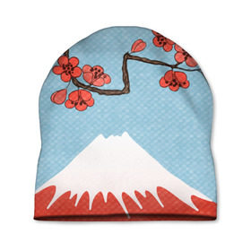 Шапка 3D с принтом Гора Фудзияма в Тюмени, 100% полиэстер | универсальный размер, печать по всей поверхности изделия | белый | вершина | вишня | зима | красный | сакура | синий | снег | япония