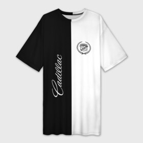 Платье-футболка 3D с принтом Cadillac в Тюмени,  |  | cadillac | crossover | ct6 | cts | deville | eldorado | escalade | seville | sport | авто | автомобиль | знак | кадилак | кадиллак | лого | машина | седан | символ | спорт | тачка | хэтчбек | эмблема