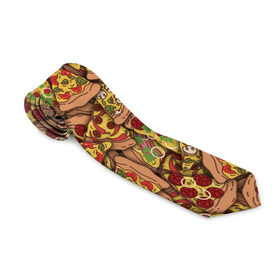 Галстук 3D с принтом Пицца в Тюмени, 100% полиэстер | Длина 148 см; Плотность 150-180 г/м2 | 