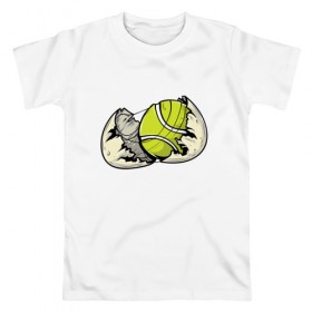 Мужская футболка хлопок с принтом Мяч в скорлупе в Тюмени, 100% хлопок | прямой крой, круглый вырез горловины, длина до линии бедер, слегка спущенное плечо. | sport | tennis | мяч | скорлупа | спорт | теннис