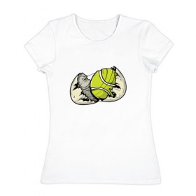 Женская футболка хлопок с принтом Мяч в скорлупе в Тюмени, 100% хлопок | прямой крой, круглый вырез горловины, длина до линии бедер, слегка спущенное плечо | sport | tennis | мяч | скорлупа | спорт | теннис