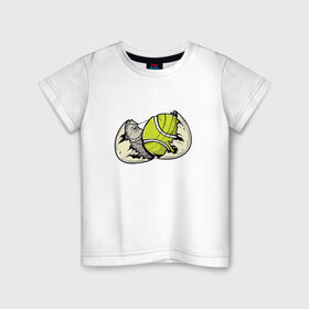 Детская футболка хлопок с принтом Мяч в скорлупе в Тюмени, 100% хлопок | круглый вырез горловины, полуприлегающий силуэт, длина до линии бедер | Тематика изображения на принте: sport | tennis | мяч | скорлупа | спорт | теннис