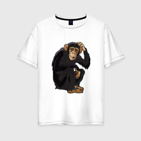 Женская футболка хлопок Oversize с принтом Обезьяна думает в Тюмени, 100% хлопок | свободный крой, круглый ворот, спущенный рукав, длина до линии бедер
 | думать | животное | мавпа | обезьяна | человек