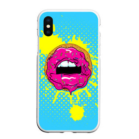 Чехол для iPhone XS Max матовый с принтом Donut lips в Тюмени, Силикон | Область печати: задняя сторона чехла, без боковых панелей | donut | kiss | lips | pop art | splash | sweet | брызги | губы | пончик | поп арт