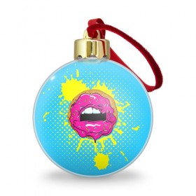 Ёлочный шар с принтом Donut lips в Тюмени, Пластик | Диаметр: 77 мм | donut | kiss | lips | pop art | splash | sweet | брызги | губы | пончик | поп арт