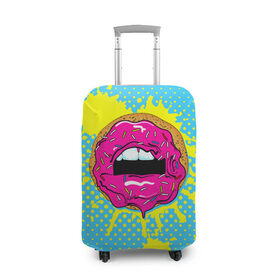 Чехол для чемодана 3D с принтом Donut lips в Тюмени, 86% полиэфир, 14% спандекс | двустороннее нанесение принта, прорези для ручек и колес | donut | kiss | lips | pop art | splash | sweet | брызги | губы | пончик | поп арт
