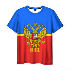 Мужская футболка 3D с принтом Ижевск в Тюмени, 100% полиэфир | прямой крой, круглый вырез горловины, длина до линии бедер | abstraction | cccр | grunge | russia | sport | абстракция | герб | ижевск | краска | русский | символика рф | спорт | спортивный | триколор | униформа | форма | я русский