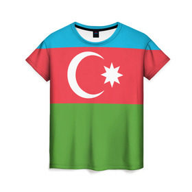 Женская футболка 3D с принтом Азербайджан в Тюмени, 100% полиэфир ( синтетическое хлопкоподобное полотно) | прямой крой, круглый вырез горловины, длина до линии бедер | azerbaijan | azrbaycan | звезда | ислам | полумесяц | флаг