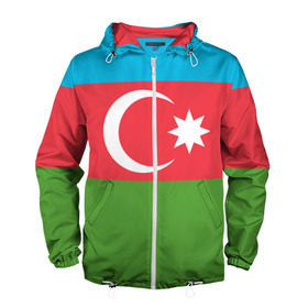 Мужская ветровка 3D с принтом Азербайджан в Тюмени, 100% полиэстер | подол и капюшон оформлены резинкой с фиксаторами, два кармана без застежек по бокам, один потайной карман на груди | Тематика изображения на принте: azerbaijan | azrbaycan | звезда | ислам | полумесяц | флаг