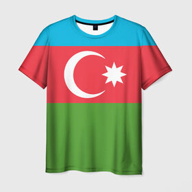 Мужская футболка 3D с принтом Азербайджан в Тюмени, 100% полиэфир | прямой крой, круглый вырез горловины, длина до линии бедер | Тематика изображения на принте: azerbaijan | azrbaycan | звезда | ислам | полумесяц | флаг