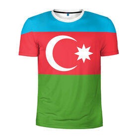 Мужская футболка 3D спортивная с принтом Азербайджан в Тюмени, 100% полиэстер с улучшенными характеристиками | приталенный силуэт, круглая горловина, широкие плечи, сужается к линии бедра | azerbaijan | azrbaycan | звезда | ислам | полумесяц | флаг