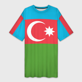 Платье-футболка 3D с принтом Азербайджан в Тюмени,  |  | azerbaijan | azrbaycan | звезда | ислам | полумесяц | флаг