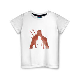 Детская футболка хлопок с принтом The Whitcher в Тюмени, 100% хлопок | круглый вырез горловины, полуприлегающий силуэт, длина до линии бедер | hunt | wild | ведьмак | геральт | дикая | краска | красный | охота | силуэт | цири