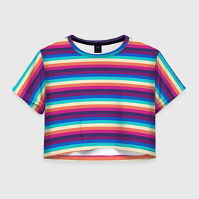 Женская футболка 3D укороченная с принтом Радуга в Тюмени, 100% полиэстер | круглая горловина, длина футболки до линии талии, рукава с отворотами | yaay | yaay design | весна | желтый | морская | моряк | полоски | угол