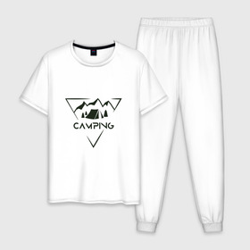 Мужская пижама хлопок с принтом CAMP2 в Тюмени, 100% хлопок | брюки и футболка прямого кроя, без карманов, на брюках мягкая резинка на поясе и по низу штанин
 | кемпинг | туризм | туристическая