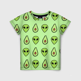 Детская футболка 3D с принтом Green в Тюмени, 100% гипоаллергенный полиэфир | прямой крой, круглый вырез горловины, длина до линии бедер, чуть спущенное плечо, ткань немного тянется | alien | food | vegetarian | авокадо | вегетарианство | еда | пришелец