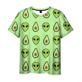 Мужская футболка 3D с принтом Green в Тюмени, 100% полиэфир | прямой крой, круглый вырез горловины, длина до линии бедер | alien | food | vegetarian | авокадо | вегетарианство | еда | пришелец