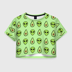 Женская футболка Cropp-top с принтом Green в Тюмени, 100% полиэстер | круглая горловина, длина футболки до линии талии, рукава с отворотами | alien | food | vegetarian | авокадо | вегетарианство | еда | пришелец