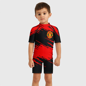 Детский купальный костюм 3D с принтом Manchester United в Тюмени, Полиэстер 85%, Спандекс 15% | застежка на молнии на спине | football | futbol | manchester | mu | sport | манчестер | мю | спорт | футбол | юнайтед