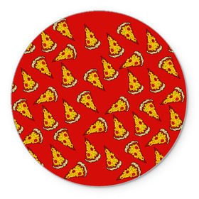 Коврик круглый с принтом Pizza red в Тюмени, резина и полиэстер | круглая форма, изображение наносится на всю лицевую часть | Тематика изображения на принте: fast food | pizza | еда | пицца | фастфуд