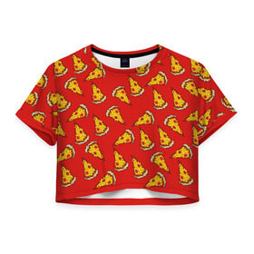Женская футболка 3D укороченная с принтом Pizza red в Тюмени, 100% полиэстер | круглая горловина, длина футболки до линии талии, рукава с отворотами | fast food | pizza | еда | пицца | фастфуд