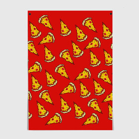 Постер с принтом Pizza red в Тюмени, 100% бумага
 | бумага, плотность 150 мг. Матовая, но за счет высокого коэффициента гладкости имеет небольшой блеск и дает на свету блики, но в отличии от глянцевой бумаги не покрыта лаком | fast food | pizza | еда | пицца | фастфуд
