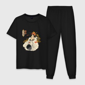 Мужская пижама хлопок с принтом гейша космонавт в Тюмени, 100% хлопок | брюки и футболка прямого кроя, без карманов, на брюках мягкая резинка на поясе и по низу штанин
 | Тематика изображения на принте: 
