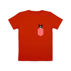 Детская футболка хлопок с принтом доге в кармане в Тюмени, 100% хлопок | круглый вырез горловины, полуприлегающий силуэт, длина до линии бедер | 